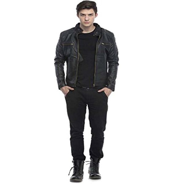 Leather Retail® Mens Solid Designer Faux Leather Jacket Black