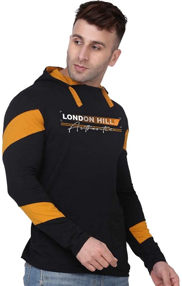 London Hills Men's Regular Fit Printed Full Sleeve Soft & Strong Hooded T-Shirt