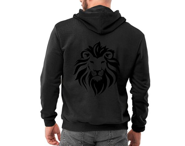 Beardo Solid Black Hoodie with Lion Print for Men