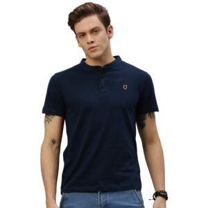 Urbano Fashion Men’s Solid Mandarin Collar Slim Fit Cotton T-Shirt