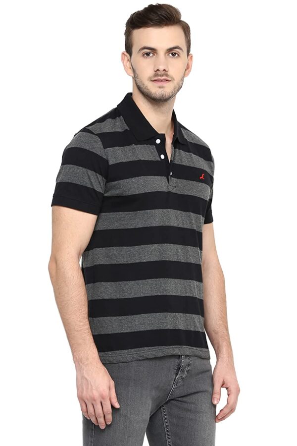 AMERICAN CREW Polo Collar Cotton Poly Striped T-Shirt for Men