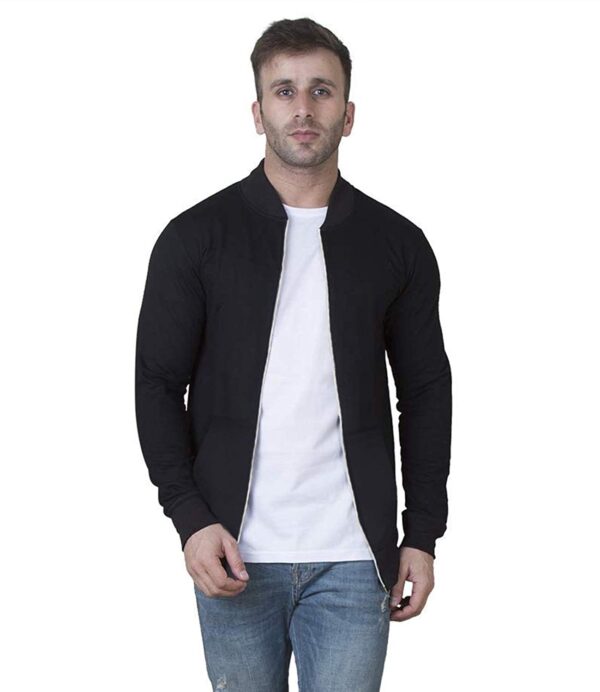 AWG Men's Cotton Regular Fit Solid Varsity Jacket - Black