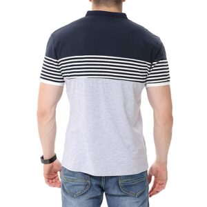 Mens Cotton Half Sleeve Striped Polo T Shirt with Collar