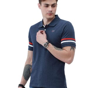 Lyned Mens Cotton Half Sleeve Striped Polo T Shirt with Collar