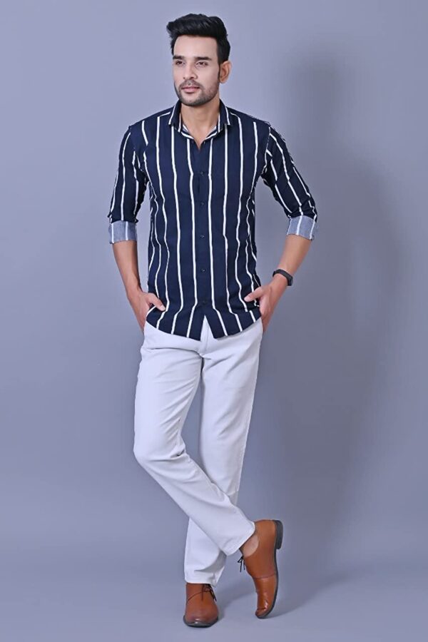 Men's Cotton Casual Slim Fit Striped Shirt