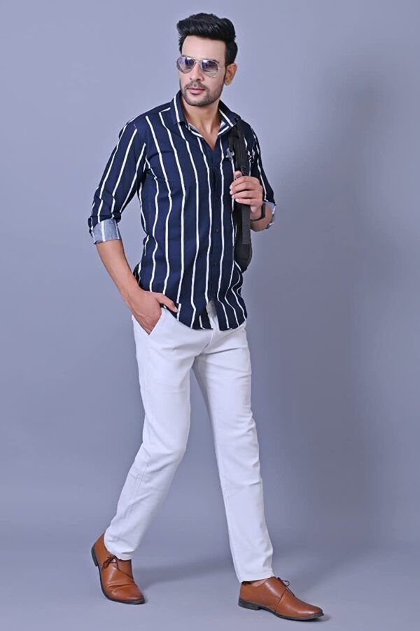 Men's Cotton Casual Slim Fit Striped Shirt
