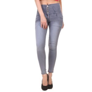 jannon Women’s Solid Stretchable High Waist Slim Fit Jeans