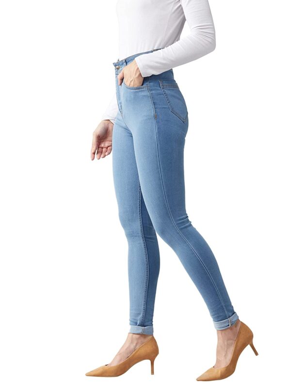 Dolce Crudo Women's Blue Skinny High Rise Distressed Regular Length Denim Jeans
