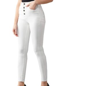 Dolce Crudo Women’s White Skinny Fit High Rise Clean Look Stretchable Regular Length Bleached Denim Jeans