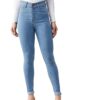 Dolce Crudo Women's Blue Skinny High Rise Distressed Regular Length Denim Jeans