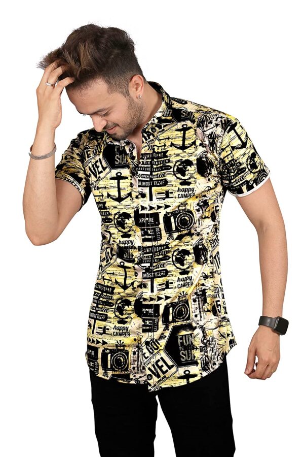 Mentific® Digital Print Lycra Half Sleeve Multi Designs Shirt for Men