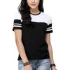 Zikrak Half Sleeves Round Neck Striped Cotton T-Shirt for Women & Girls