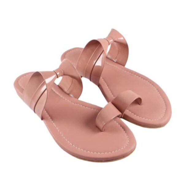 Latest Tie Knot Bow Design Baby Pink Color Fancy Flats Fashionable Sandals For Women And Girls