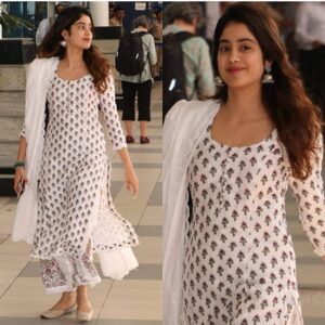 Jaipuri Fashionista Women’s White Colour Cotton Printed Straight Kurti with Palazzo Pant and Dupatta Set