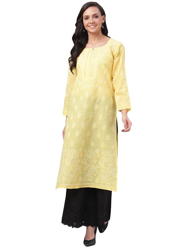 Ada Women's Lucknow Chikan Handcrafted Womens Cotton Kurta Kurti