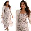 Jaipuri Fashionista Women's White Colour Cotton Printed Straight Kurti with Palazzo Pant and Dupatta Set