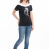 STYLEAONE Women Printed Cotton Round Neck Short Sleeve White & Black T-Shirt