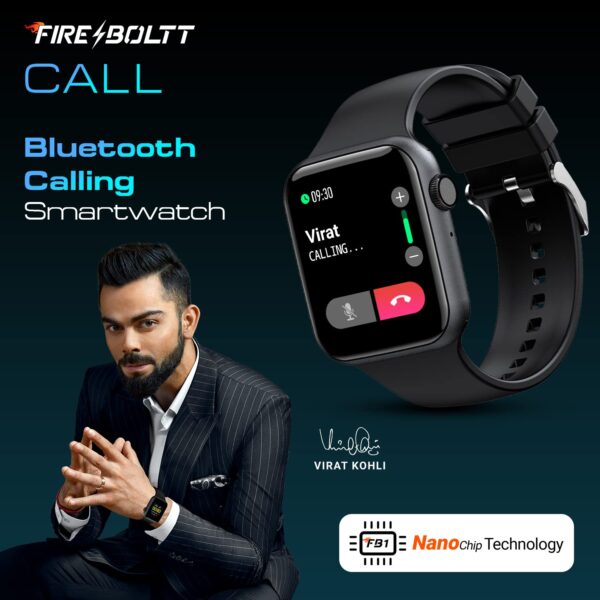 Fire-Boltt Call Bluetooth Calling Smartwatch with SpO2 & 1.7” Metal Body with Blood Oxygen Monitoring, Continuous Heart Rate, Full Touch & Multiple Watch Faces, Black, Free Size