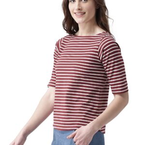 Miss Chase Women’s Multicolored Boat Neck Half Sleeves Solid Regular Striped Top