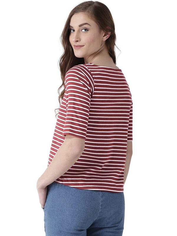 Miss Chase Women's Multicolored Boat Neck Half Sleeves Solid Regular Striped Top
