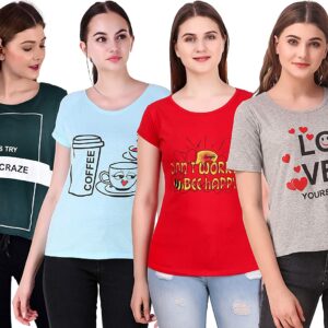 NIVIK, Printed t-Shirts for Women, Summer wear Soft Cotton Tops (Combo of 4)